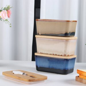 Kiln Baked Butterboat Rectangular Western Style With Lid Butter Storage Box Set