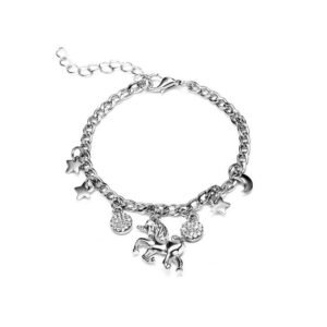 Trendy Alloy Silver Gold Color Unicorn Charms Bracelet With Moon Star Charms Cute Anime Bracelet For Woman Girls Gift