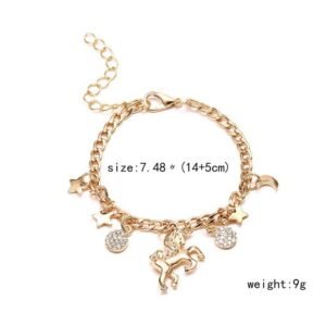 Trendy Alloy Silver Gold Color Unicorn Charms Bracelet With Moon Star Charms Cute Anime Bracelet For Woman Girls Gift