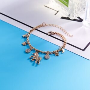 Trendy Alloy Silver Gold Color Unicorn Charms Bracelet With Moon Star Charms Cute Anime Bracelet For Woman Girls Gift