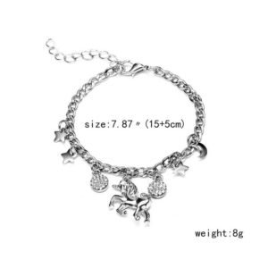 Trendy Alloy Silver Gold Color Unicorn Charms Bracelet With Moon Star Charms Cute Anime Bracelet For Woman Girls Gift