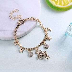 Trendy Alloy Silver Gold Color Unicorn Charms Bracelet With Moon Star Charms Cute Anime Bracelet For Woman Girls Gift